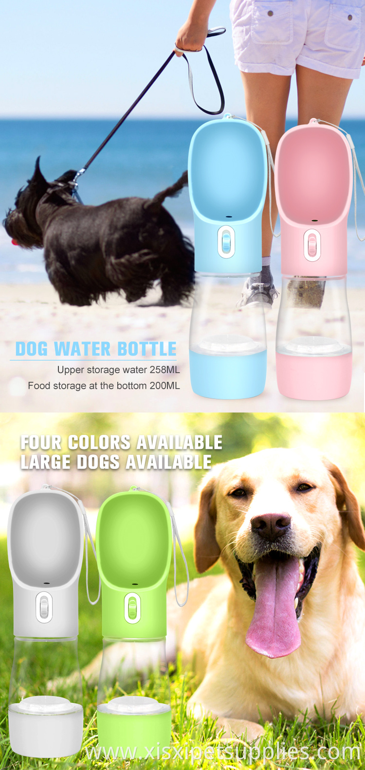 Factory Wholesale 2 in 1 Water & Food Container Travel Outdoor Portable Plastic Pet Dog Drinking Water Bottle
